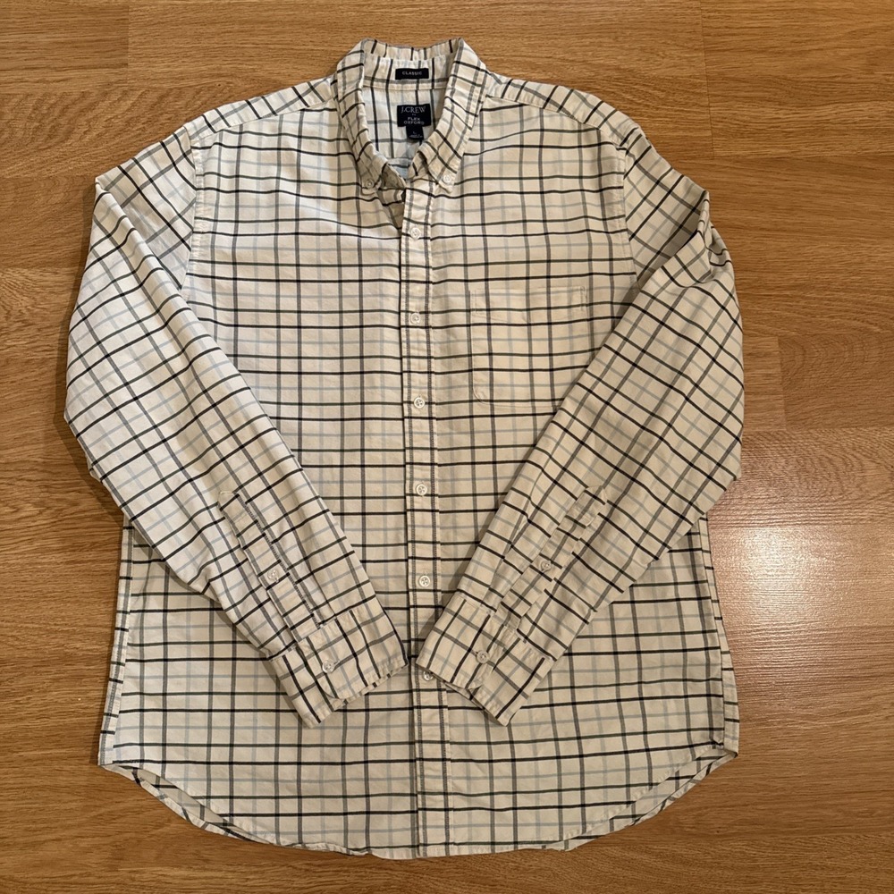 J. Crew Shirt Men's Large Multicolor Plaid Flex Oxford Classic‎ Fit Preppy